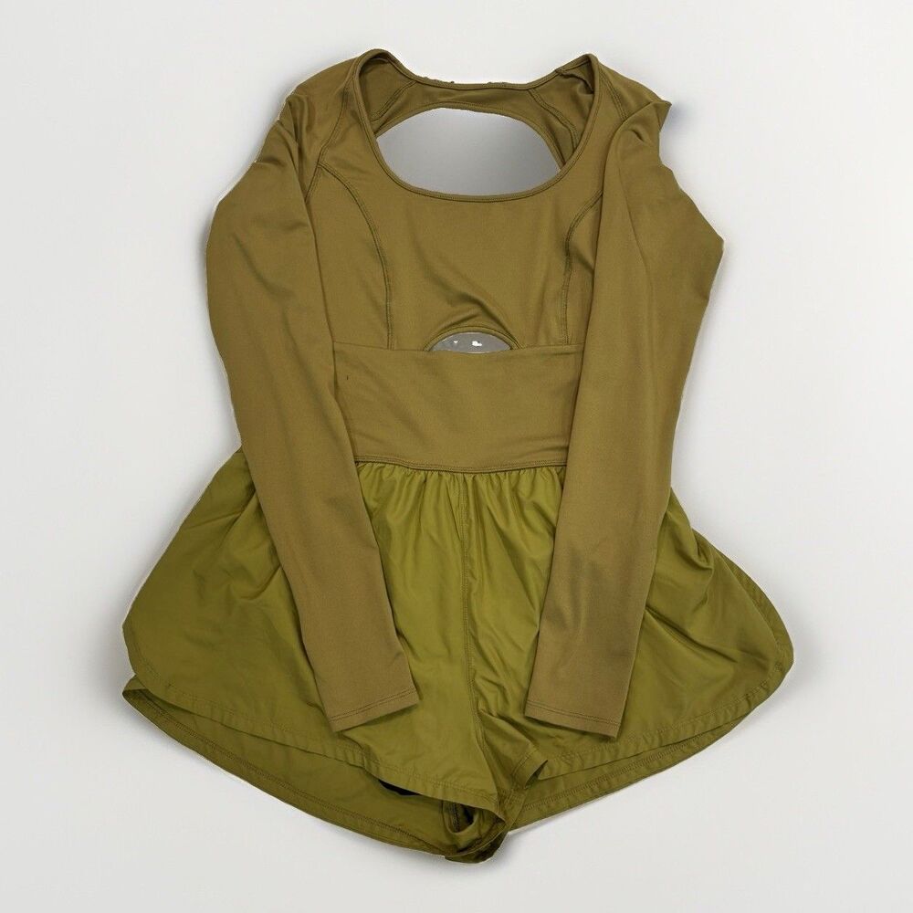 Free People Movement Romper Size Medium Long Sleeve Righteous Runsie Green